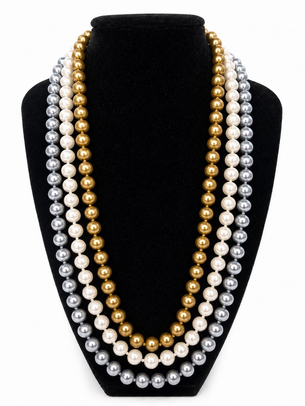 Multi Strand Faux Pearl Statement Necklace Gold Silver Ivory Rhinestone Clasp - Picture 1 of 3